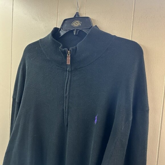 Polo Ralph Lauren Men's 2XLT TALL  Pima‎ Cotton 1/4 Sweater Black Purple Pony - Picture 1 of 8